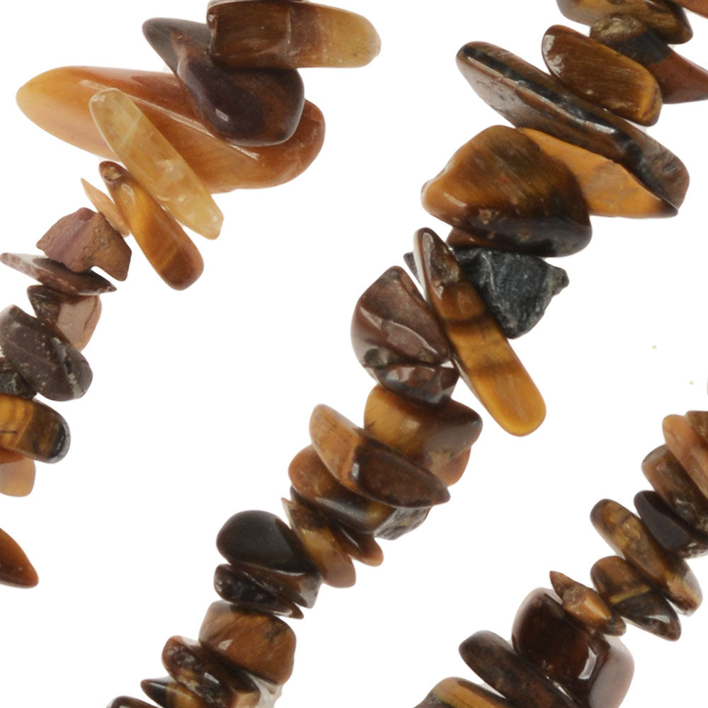 Gemstone Beads, Tiger Eye, Chip 4-9mm, Brown and Gold (36 Inch Strand)