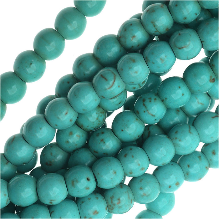Gemstone Beads, Turquoise, Stabilized Round 6mm, Blue Chalk (15.5 Inch Strand)
