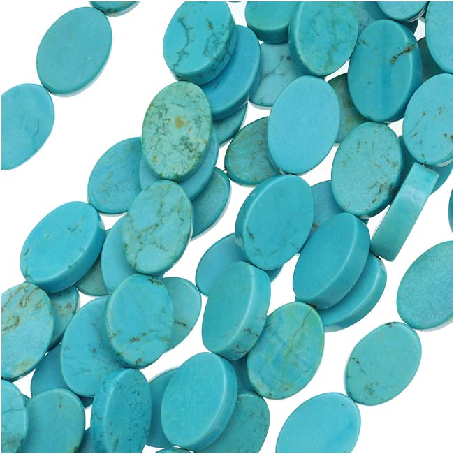 Gemstone Beads, Turquoise, Stabilized Flat Oval 14x10mm, Blue (15.5 Inch Strand)