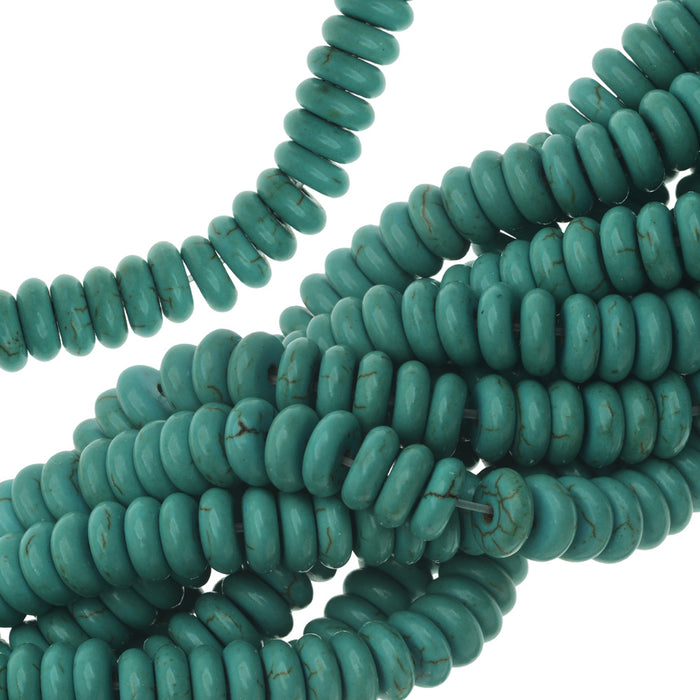 Gemstone Beads, Turquoise, Rondelle 8x3mm, Blue Green (15.5 Inch Strand)