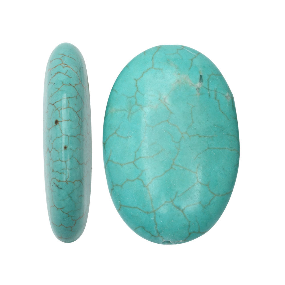 Large Turquoise Oval Pendant Bead 20X30mm, Stabilized