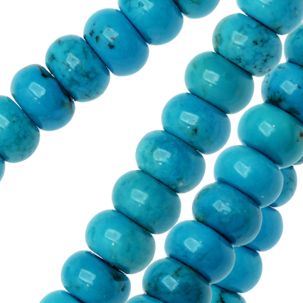 Gemstone Beads, Dyed Magnesite, Rondelle 6x4mm, Blue Turquoise (15.5 Inch Strand)