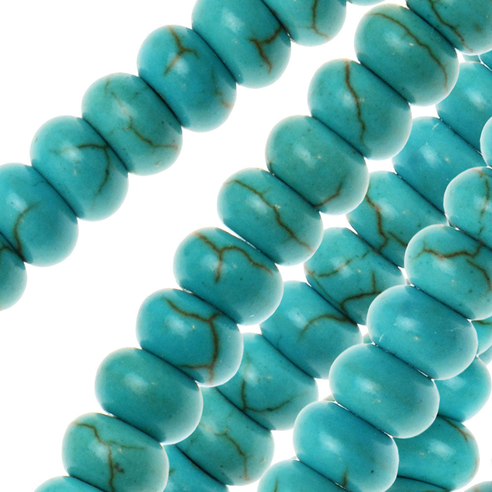 Gemstone Beads, Turquoise Magnesite, Rondelle 6x3.5mm, Blue Green (15.5 Inch Strand)