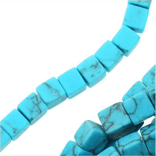 Gemstone Beads, Turquoise, Square Cube 4mm, Blue Turquoise (15.5 Inch Strand)