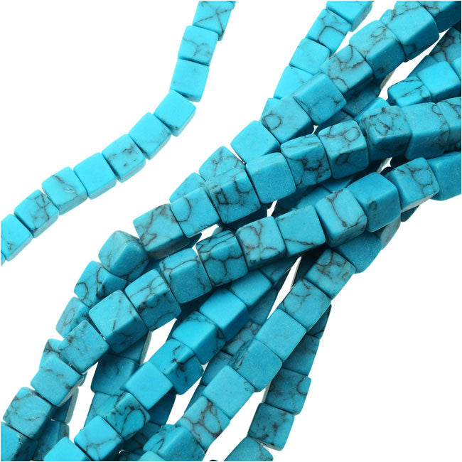 Gemstone Beads, Turquoise, Square Cube 4mm, Blue Turquoise (15.5 Inch Strand)