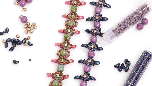 How to Bead Weave a Bracelet using 2-Hole Dobble Beads and Lily Petal Beads