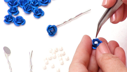 How to Make Hair Pins with Metal Roses and Austrian Crystal Pearls