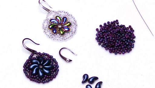How to Make the Lacy Floral Swirl Earrings featuring Czech Glass ZoliDuo 2-Hole Curved Drop Beads