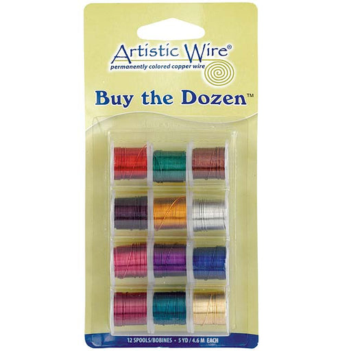 Artistic Wire 12 Pack Craft Wire Variety Pack - Multi-Color Tarnish Resistant 26 Gauge (12 Pack)