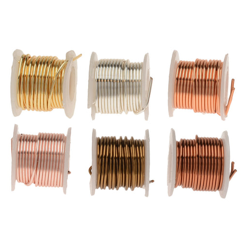 Wire Elements, Tarnish Resistant Copper Wire, 18 Gauge 1 Yard Each (.091 Meters), 6 Spool Pack, Assorted Finishes