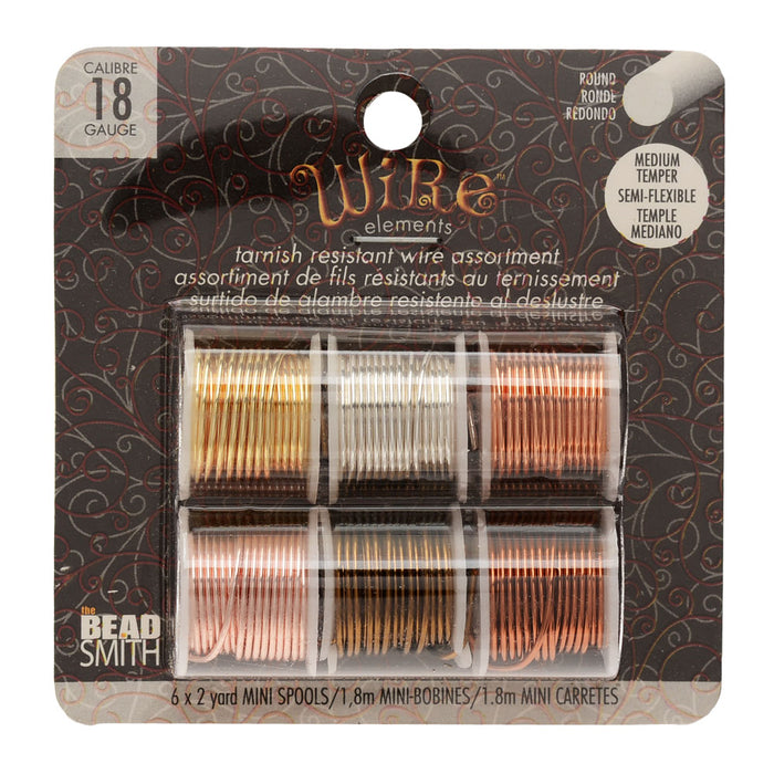 Wire Elements, Tarnish Resistant Copper Wire, 18 Gauge 1 Yard Each (.091 Meters), 6 Spool Pack, Assorted Finishes