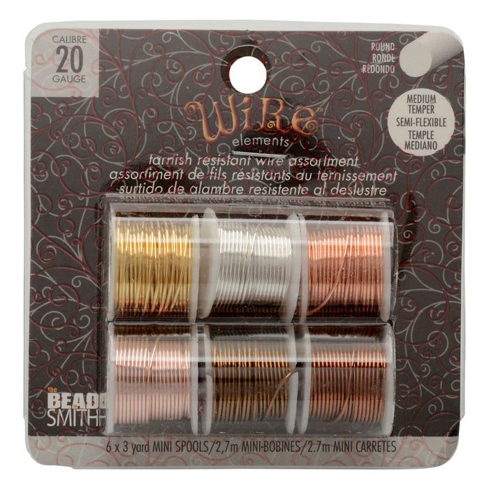 Wire Elements, Tarnish Resistant Copper Wire, 20 Gauge 1 Yard Each (.091 Meters), 6 Spool Pack, Assorted Finishes