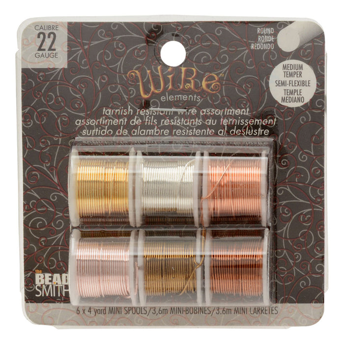 Wire Elements, Tarnish Resistant Copper Wire, 22 Gauge 1 Yard Each (.091 Meters), 6 Spool Pack, Assorted Finishes