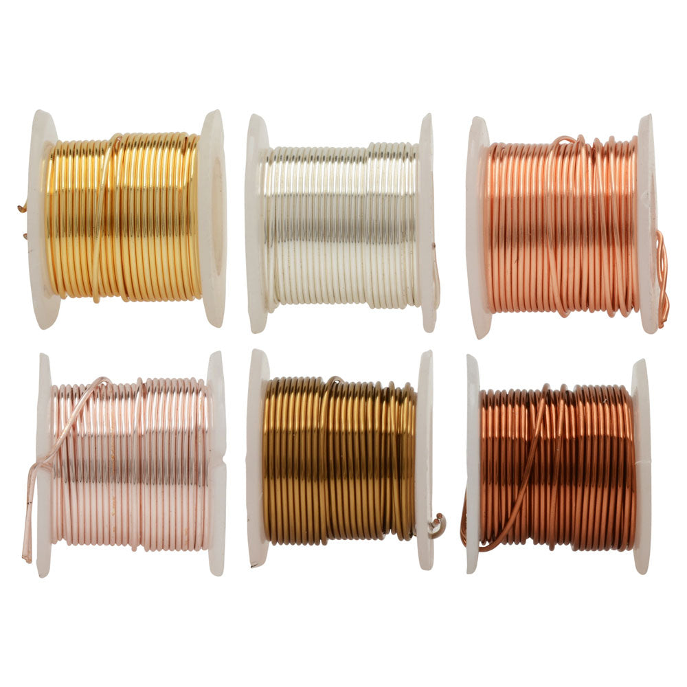 Wire Elements, Tarnish Resistant Copper Wire, 22 Gauge 1 Yard Each (.091 Meters), 6 Spool Pack, Assorted Finishes