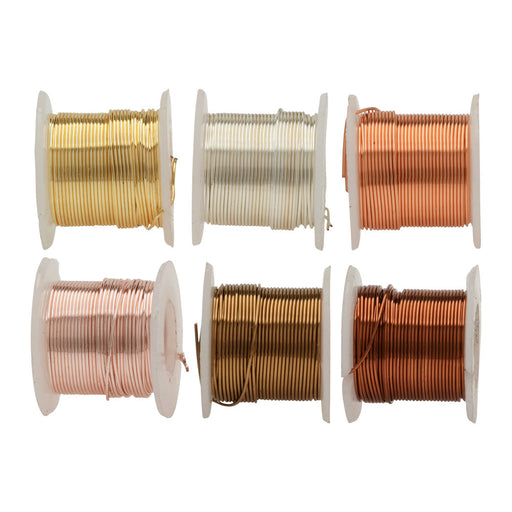 Wire Elements, Tarnish Resistant Copper Wire, 24 Gauge 1 Yard Each (.091 Meters), 6 Spool Pack, Assorted Finishes