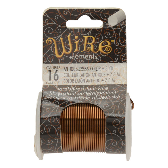 Wire Elements, Tarnish Resistant Antique Brass Wire, 16 Gauge 8 Yards (7.3 Meters), 1 Spool