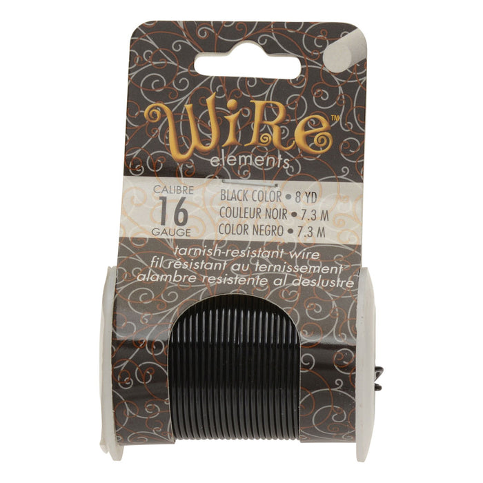 Wire Elements, Tarnish Resistant Black Color Coated Wire, 16 Gauge 8 Yards (7.3 Meters), 1 Spool