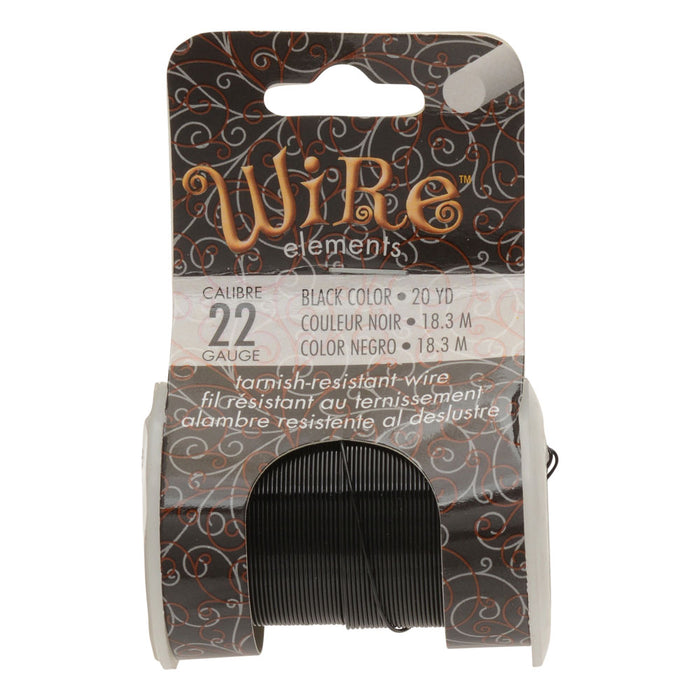 Wire Elements, Tarnish Resistant Black Color Coated Wire, 22 Gauge 20 Yards (18.2 Meters), 1 Spool