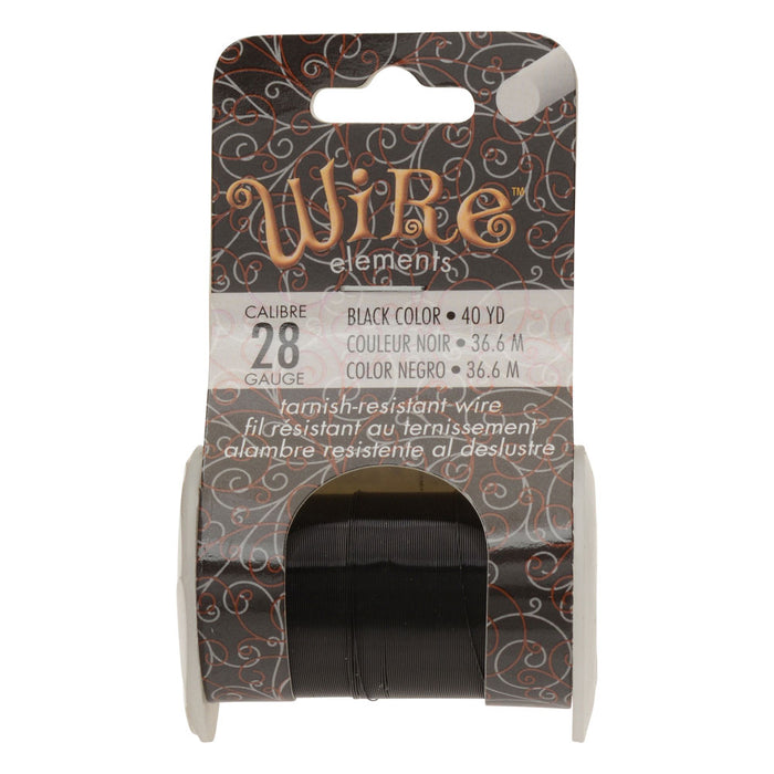 Wire Elements, Tarnish Resistant Black Color Coated Wire, 28 Gauge 40 Yards (36.5 Meters), 1 Spool