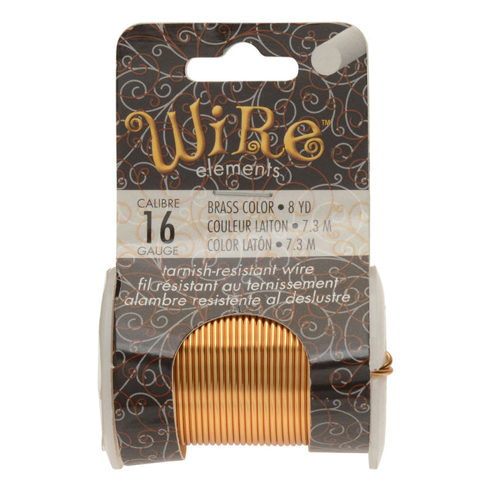 Wire Elements, Tarnish Resistant Brass Color Coated Wire, 16 Gauge 8 Yards (7.3 Meters), 1 Spool