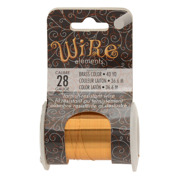 Wire Elements, Tarnish Resistant Brass Color Coated Wire, 28 Gauge 40 Yards (36.5 Meters), 1 Spool