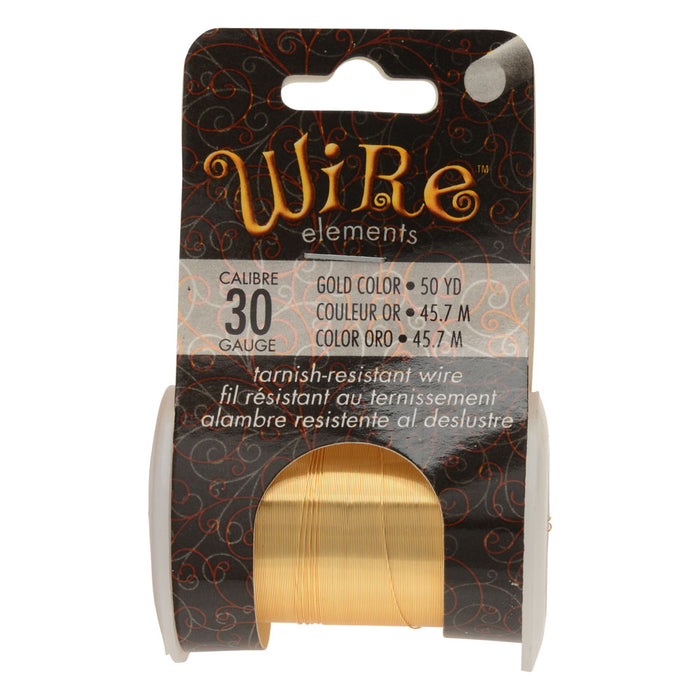 Wire Elements, Tarnish Resistant Gold Color Coated Wire, 30 Gauge 50 Yards (45.7 Meters), 1 Spool