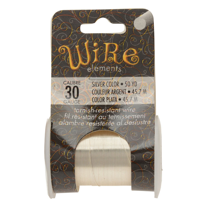 Wire Elements, Tarnish Resistant Silver Color Coated Wire, 30 Gauge 50 Yards (45.7 Meters), 1 Spool