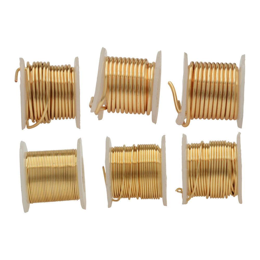 Wire Elements, Tarnish Resistant Gold Color Coated Wire, Assorted Size, 6 Total Spools