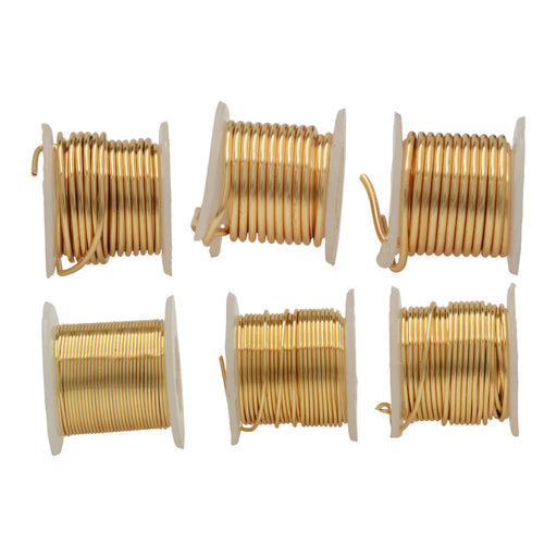 Wire Elements, Tarnish Resistant Gold Color Coated Wire, Assorted Size, 6 Total Spools