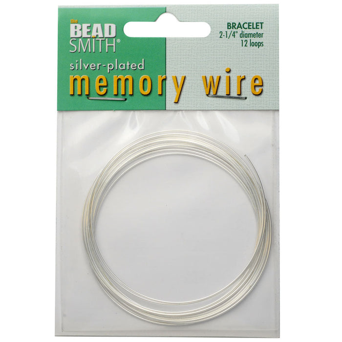 Memory Wire, Bracelet Round Size Medium 2.25 Inch Diameter, 12 Loops, Silver Plated