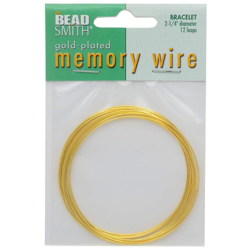 Memory Wire, Bracelet Round Size Medium 2.25 Diameter, 12 Loops, Gold Plated