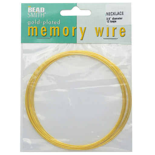 Memory Wire, Necklace Round 3.6 Inch Diameter, 12 Loops, Gold Plated