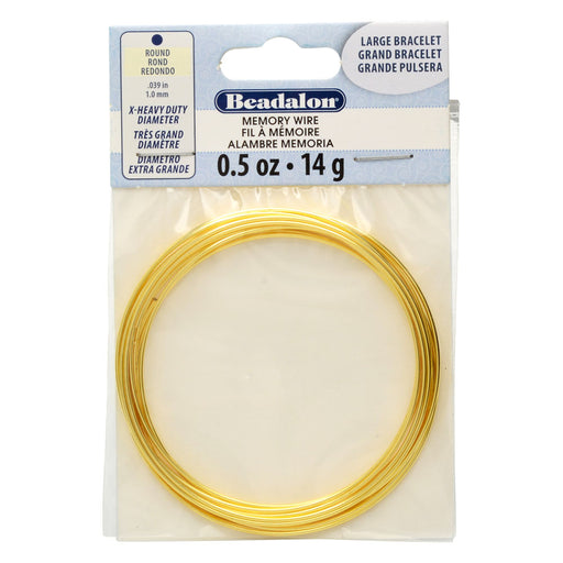 Memory Wire, Bracelet Round Size Large, 1mm (.039") Thick /  2.50 Inch Diameter, 9 Loops, Gold Tone