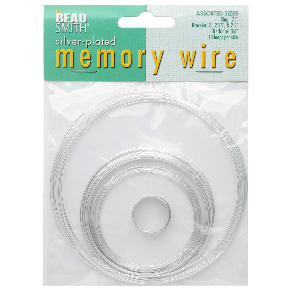 Beadsmith Assorted Memory Wire Variety Pack - Silver Plated - 10 Loops per Size