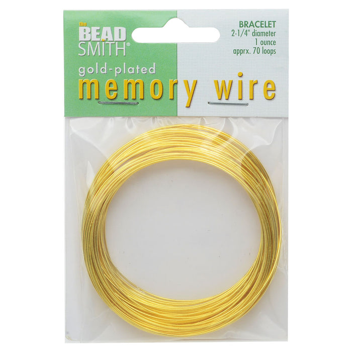 Memory Wire, Bracelet Round Size Medium 2.25 Inch Diameter, 70 Loops, Gold Plated
