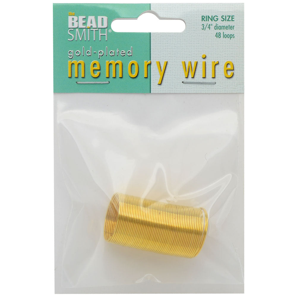 Memory Wire, Ring Round 0.75 Inch Diameter, 48 Loops, Gold Plated