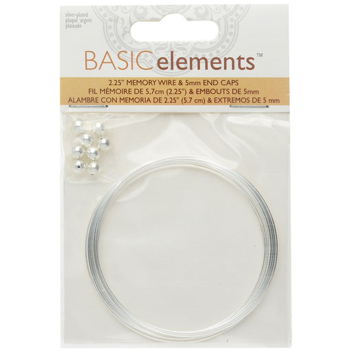 Memory Wire And End Caps Set, Bracelet Round Size Medium 2.25 Inch Diameter, 12 Loops, Silver Plated