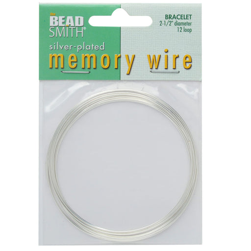 Memory Wire, Bracelet Round Size Large 2.50 Inch Diameter, 12 Loops, Silver Plated