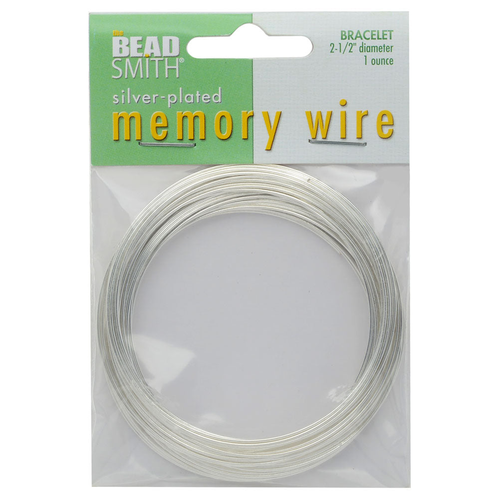 Memory Wire, Bracelet Round Size Large 2.50 Inch Diameter, 63 Loops, Silver Plated