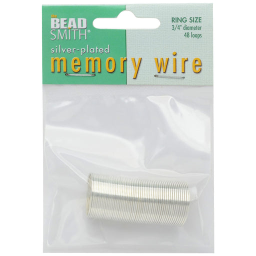 Memory Wire, Ring Round 0.75 Inch Diameter, 48 Loops, Silver Plated