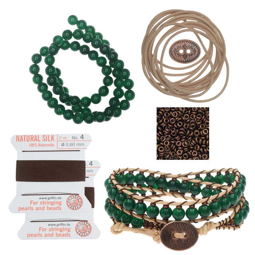 Refill - Leather Double Wrapped Loom Bracelet - Green/Copper - Exclusive Beadaholique Jewelry Kit