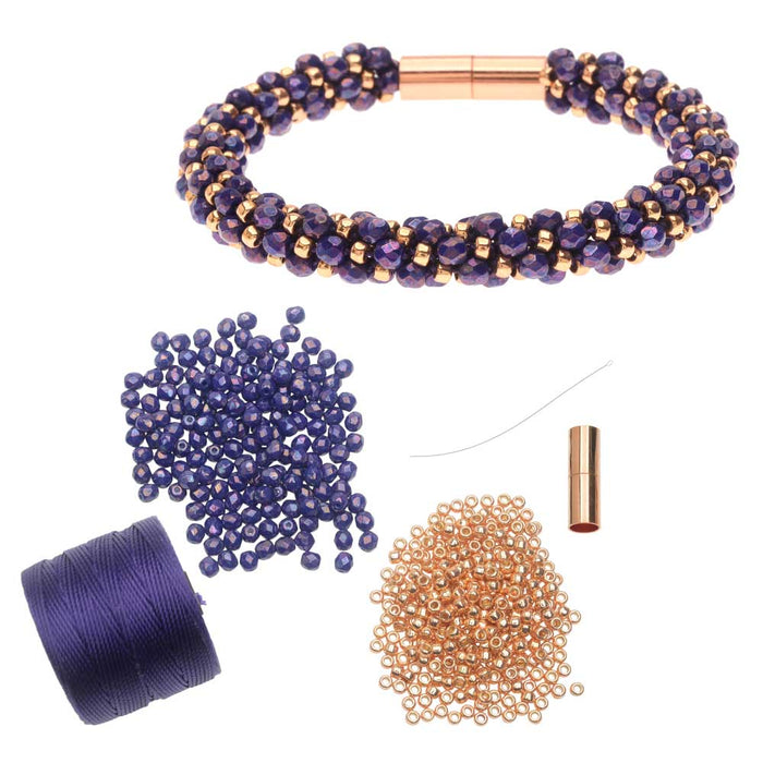 Refill -Deluxe Spiral Beaded Kumihimo Bracelet-Purple & Rose Gold-Exclusive Beadaholique Jewelry Kit