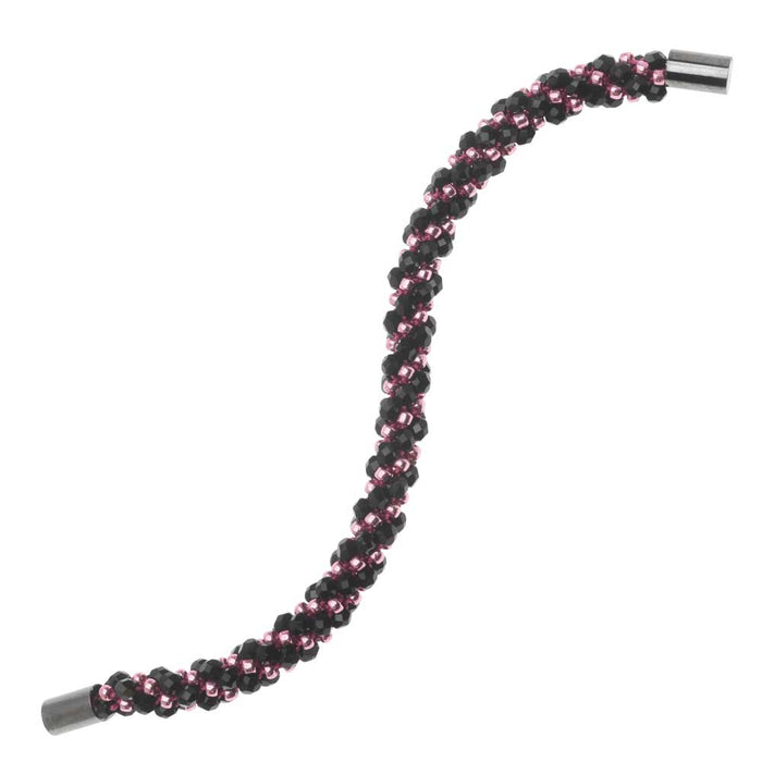 Refill - Deluxe Spiral Beaded Kumihimo Bracelet - Black & Pink  - Exclusive Beadaholique Jewelry Kit