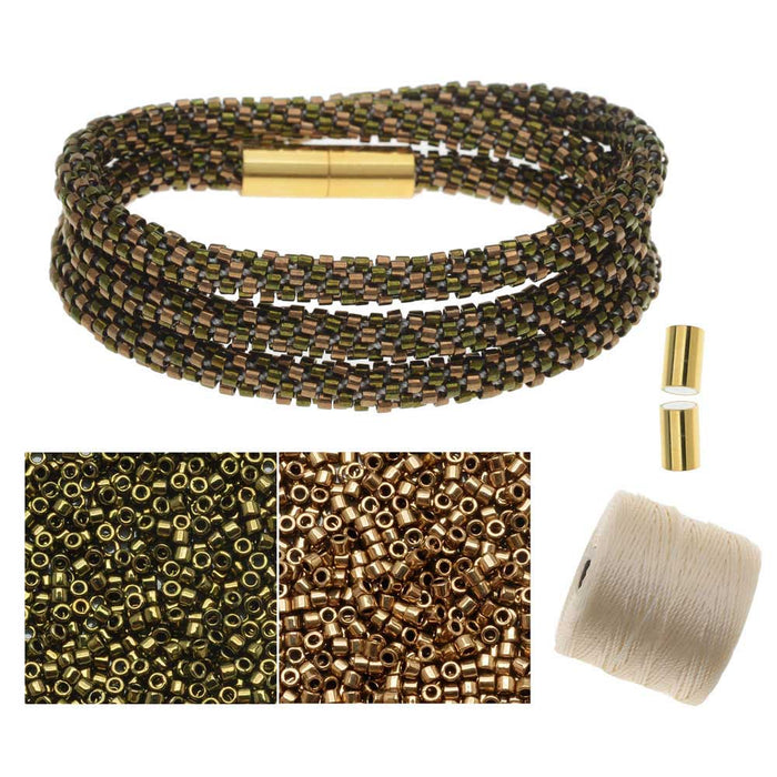 Refill - Beaded Kumihimo Wrap Bracelet Kit-Brnz/Grn - Exclusive Beadaholique Jewelry Kit