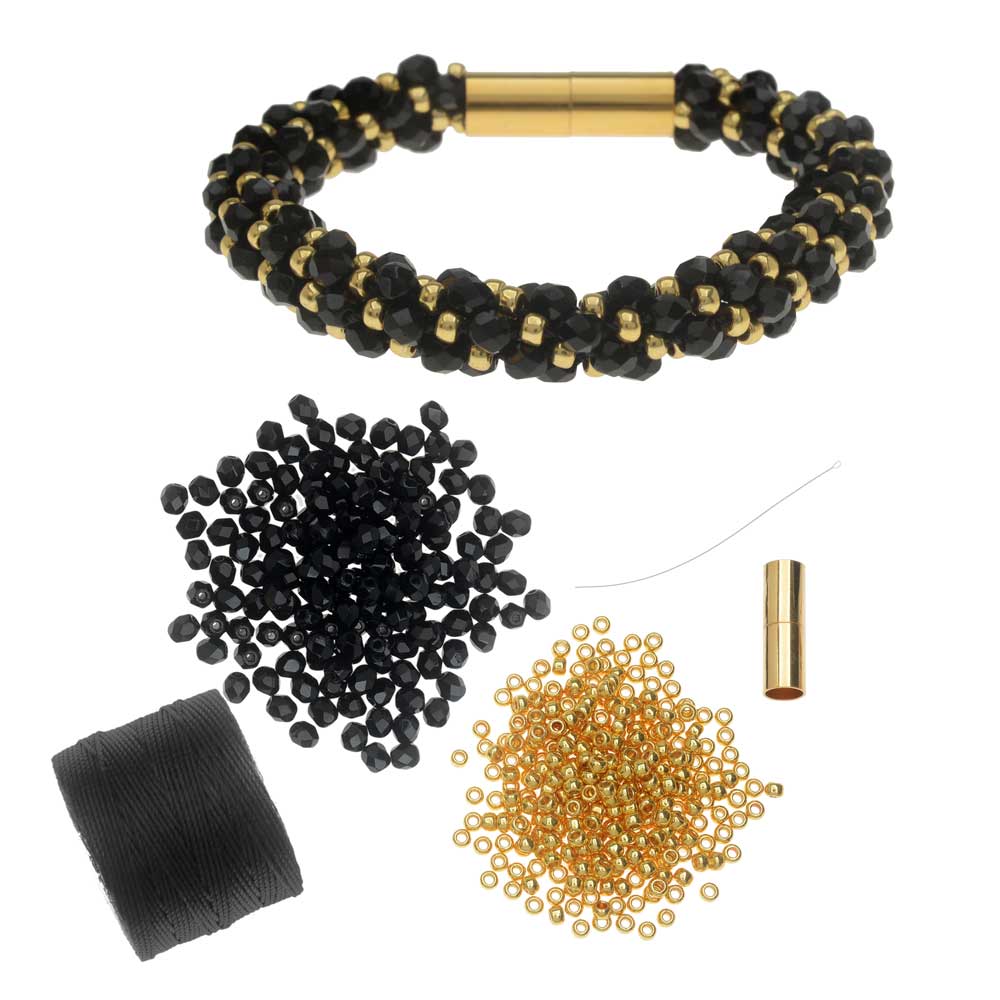 Refill - Deluxe Spiral Beaded Kumihimo Bracelet - Black & Gold - Exclusive Beadaholique Jewelry Kit