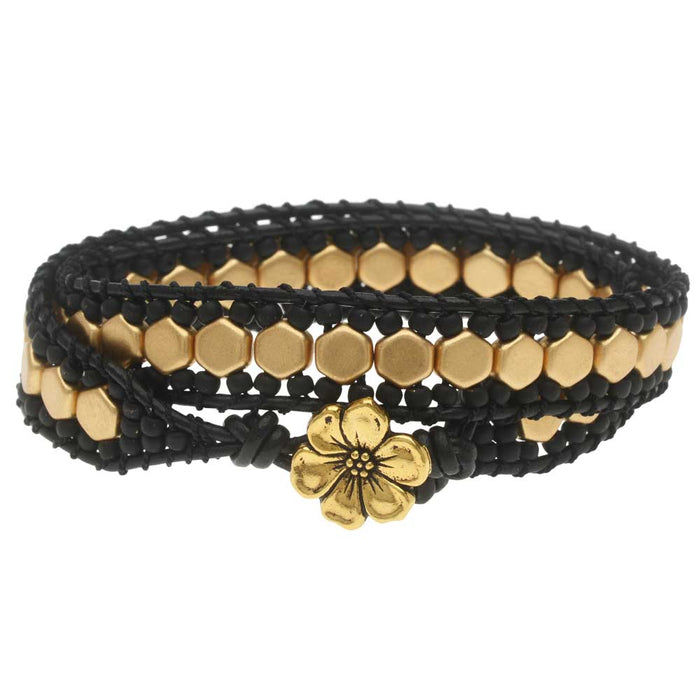 Refill - Honeycomb Double Wrapped Loom Bracelet - Black & Gold - Exclusive Beadaholique Jewelry Kit