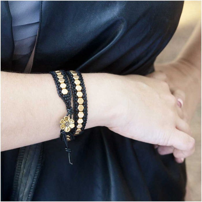 Refill - Honeycomb Double Wrapped Loom Bracelet - Black & Gold - Exclusive Beadaholique Jewelry Kit