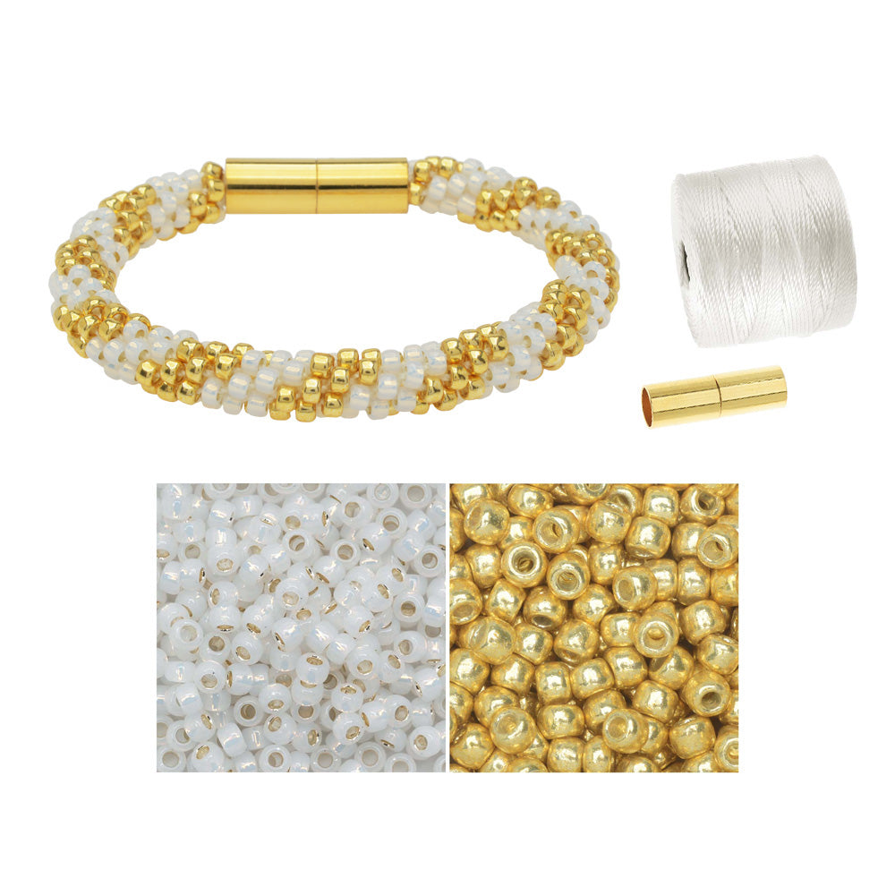Refill - Splendid Spiral Kumihimo Bracelet in White and Gold - Exclusive Beadaholique Jewelry Kit