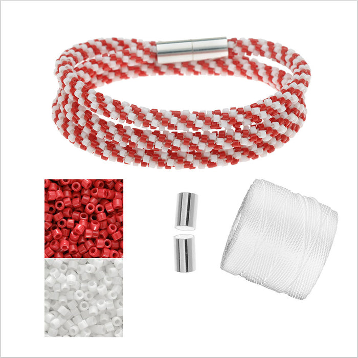 Refill - Beaded Kumihimo Wrap Bracelet - Candy Cane - Exclusive Beadaholique Jewelry Kit
