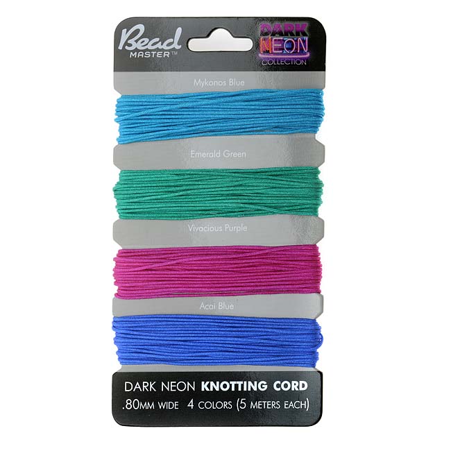 Chinese Knotting Cord Assorted Variety Pack 0.8mm Thick - Dark Neon Mix (4 Pack)